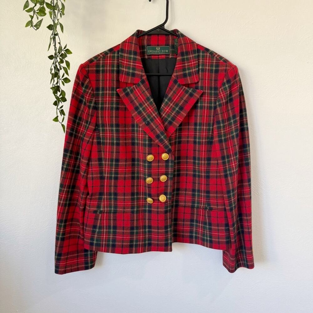 Vintage Embassy Row Plaid Double Breasted Blazer Sz 16
